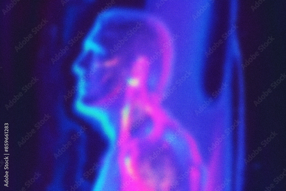 Neon gradient abstract texture. Futuristic man silhouette background. Neon gradient abstract texture. Futuristic man silhouette background.