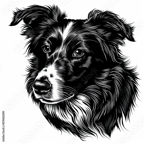 Wallpaper Mural A black and white drawing of a Border Collie dog Torontodigital.ca