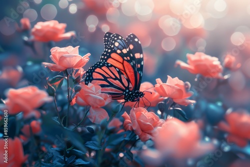 Butterfly on roses