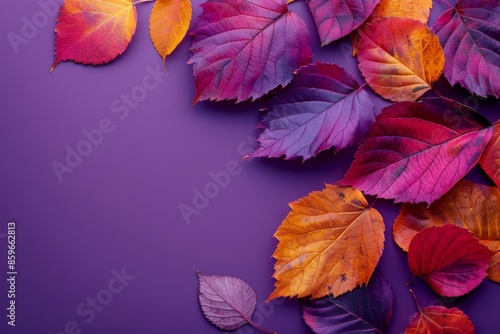 Autumn Leaves on Purple Background