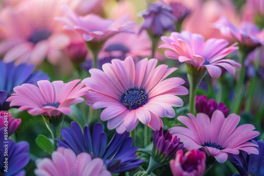 Vibrant Field of Pink and Purple Daisies Vibrant Field of Pink and Purple Daisies