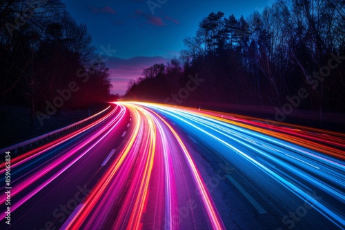 Long Exposure Light Trails on Highway at Night © Sandu