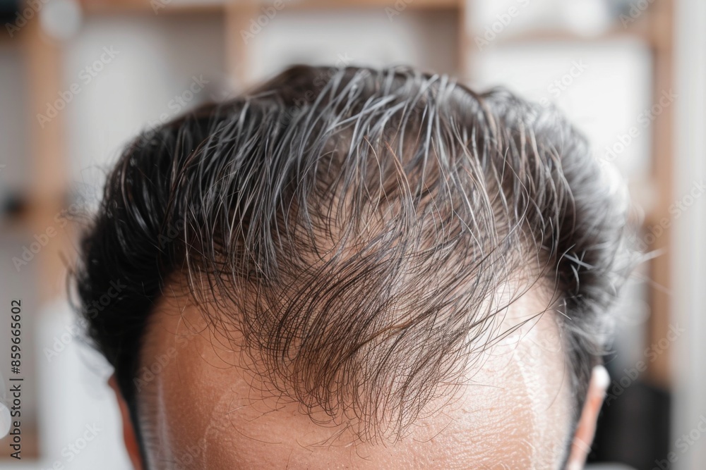 Obraz premium Close-Up of Thinning Hair on Man's Head