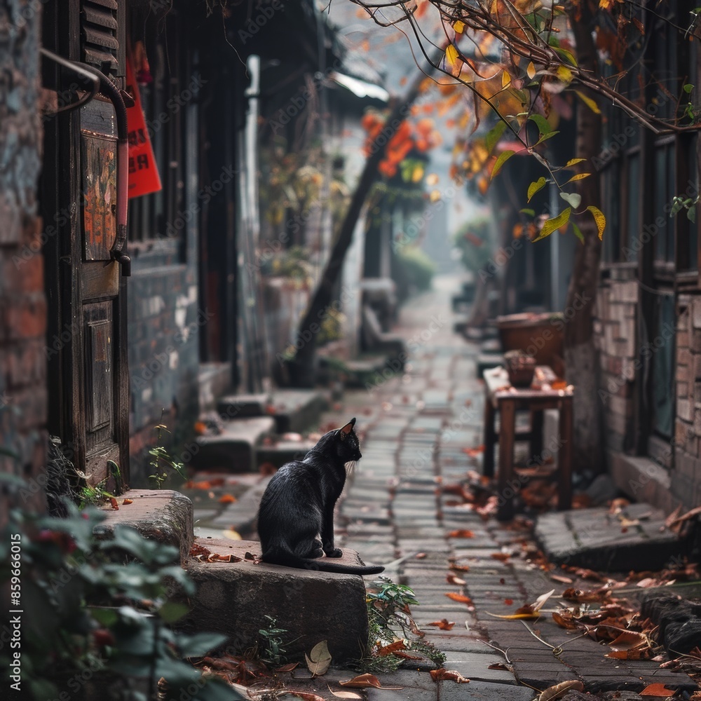 Cat in old village like real world Cat in old village like real world