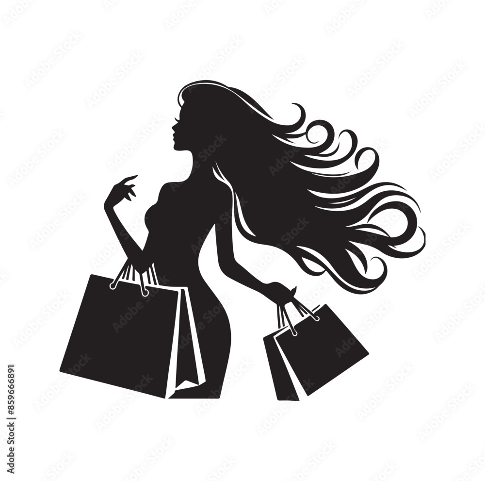 Shopping Girl style illustration silhouette Shopping Girl style illustration silhouette