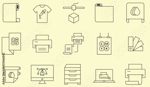 Thin line icons set of printing industry. Outline symbol collection.
