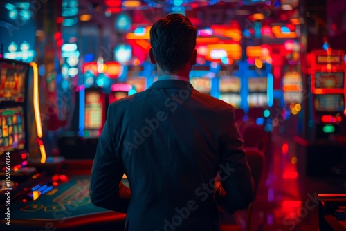 Man in Suit in Vibrant Casino