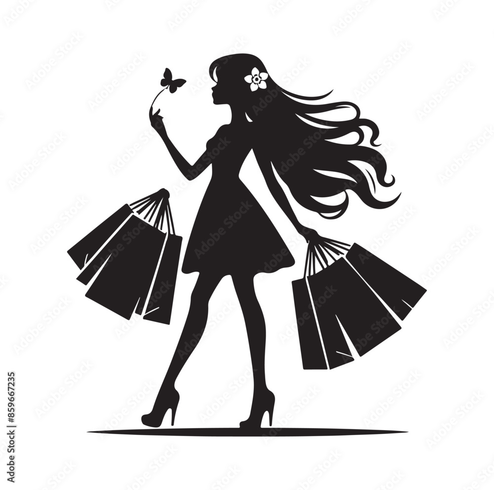 Shopping Girl style illustration silhouette Shopping Girl style illustration silhouette