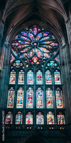 Vitral em uma grande catedral photo