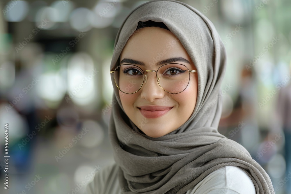 Portrait of Smiling Woman Wearing Hijab and Glasses Portrait of Smiling Woman Wearing Hijab and Glasses