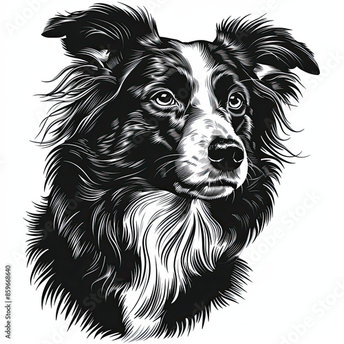 Wallpaper Mural A black and white drawing of a Border Collie dog Torontodigital.ca