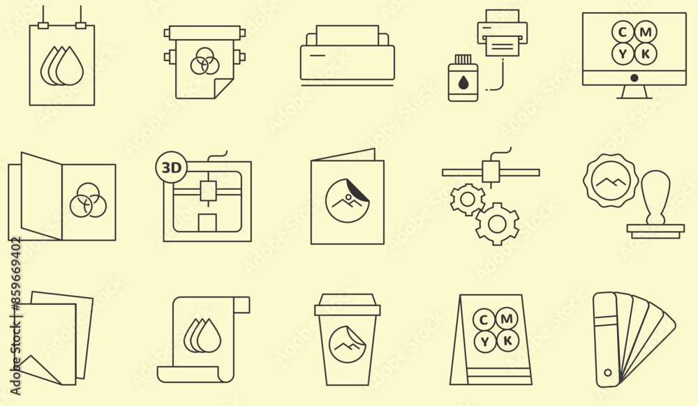 Fototapeta premium Thin line icons set of printing industry. Outline symbol collection.