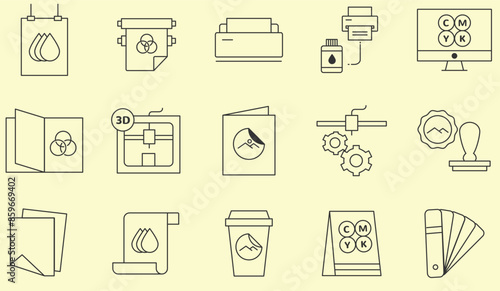 Thin line icons set of printing industry. Outline symbol collection.