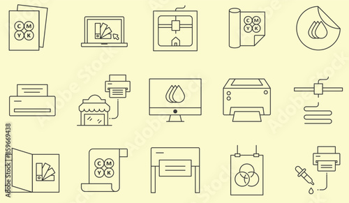 Thin line icons set of printing industry. Outline symbol collection.