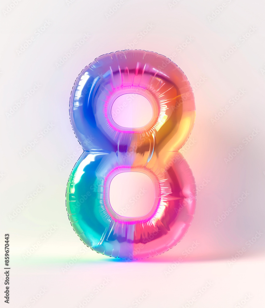 AI generated photo with inflatable multicolored neon number 8. Minimalistic balloon isolated on a white background AI generated photo with inflatable multicolored neon number 8. Minimalistic balloon isolated on a white background