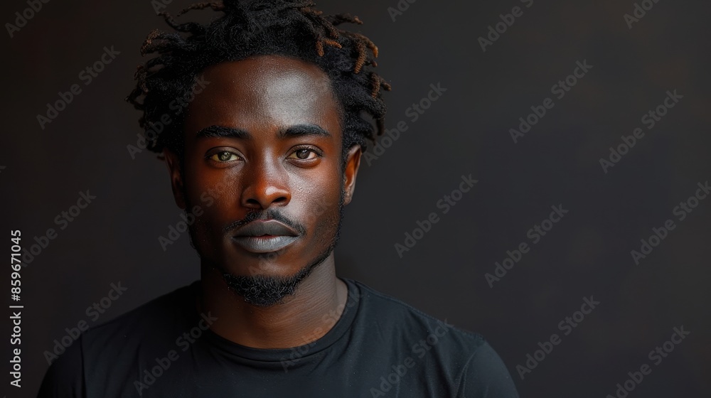 A close-up portrait of a man with intense, thoughtful expression wearing a black shirt, and dreadlocks, against a simple dark background. A close-up portrait of a man with intense, thoughtful expression wearing a black shirt, and dreadlocks, against a simple dark background.
