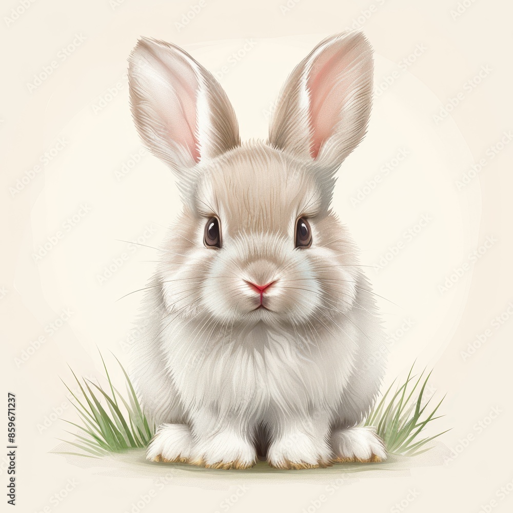 Adorable White Bunny Sitting in Grass Adorable White Bunny Sitting in Grass