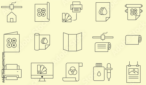 Thin line icons set of printing industry. Outline symbol collection.