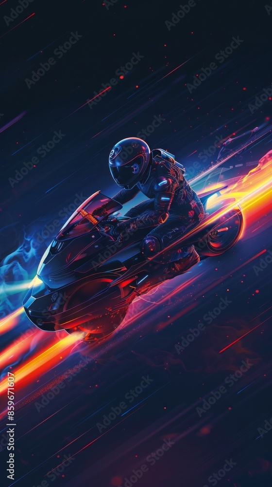 A mysterious figure riding a futuristic hoverbike. ,Dark Color light ,vectorline design , illustration , Mobile Wallpaper A mysterious figure riding a futuristic hoverbike. ,Dark Color light ,vectorline design , illustration , Mobile Wallpaper
