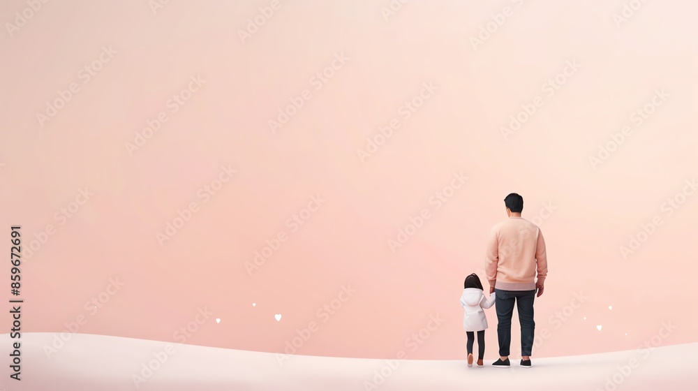 A father and child stand together in a serene landscape with a soft pastel background, symbolizing love, bonding, and togetherness. A father and child stand together in a serene landscape with a soft pastel background, symbolizing love, bonding, and togetherness.