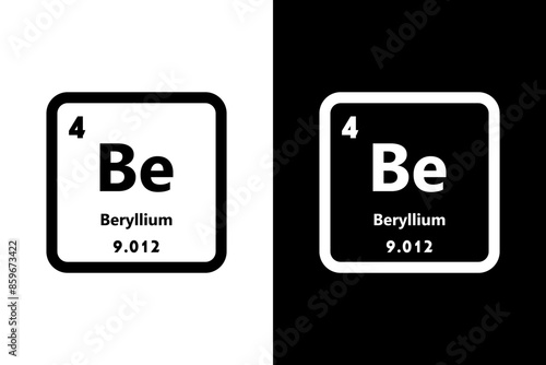 Beryllium, Be, chemical periodic element icon. The chemical element of the periodic table. Sign with atomic number. Beryllium element