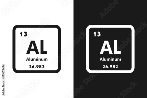 Aluminum, Al, chemical periodic element icon. The chemical element of the periodic table. Sign with atomic number. Aluminum element