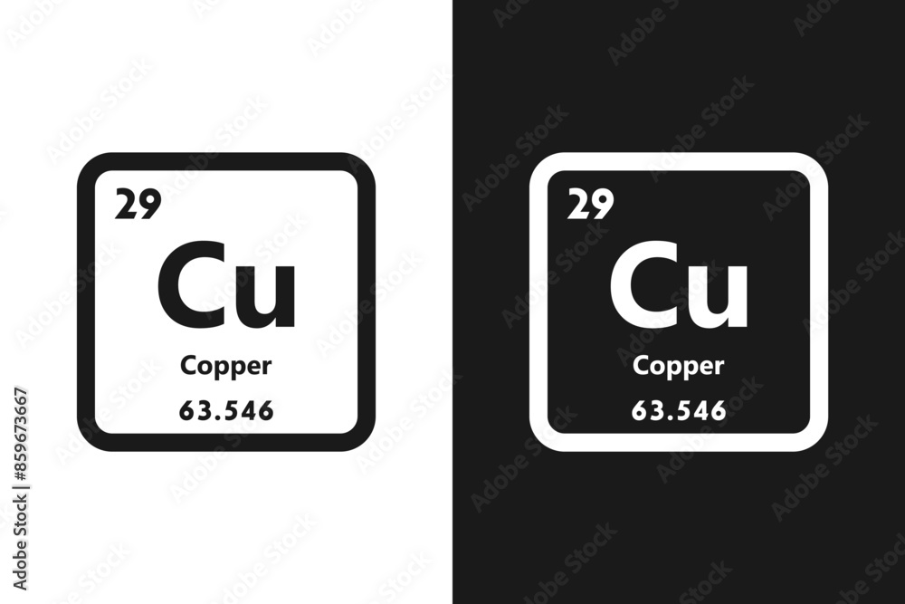 Copper, Cu, chemical periodic element icon. The chemical element of the periodic table. Sign with atomic number. Copper element Copper, Cu, chemical periodic element icon. The chemical element of the periodic table. Sign with atomic number. Copper element