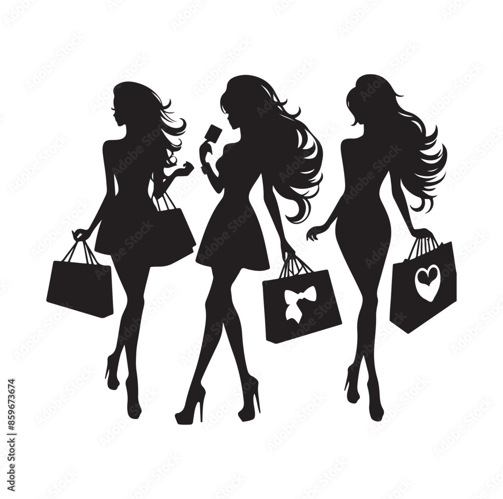 Shopping Girl style illustration silhouette Shopping Girl style illustration silhouette