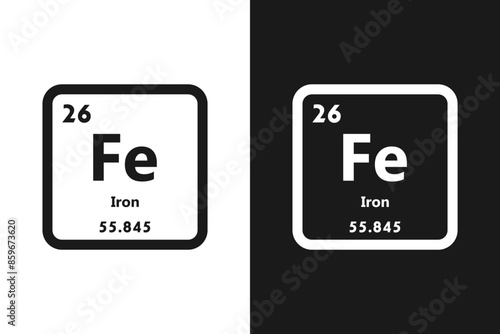 Iron, Fe, chemical periodic element icon. The chemical element of the periodic table. Sign with atomic number. Iron element