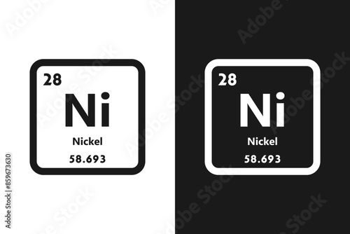 Nickel, Ni, chemical periodic element icon. The chemical element of the periodic table. Sign with atomic number. Nickel element