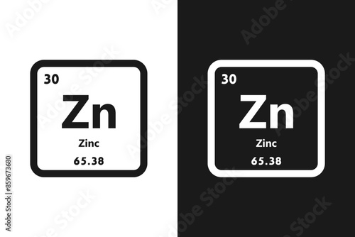 Zinc, Zn, chemical periodic element icon. The chemical element of the periodic table. Sign with atomic number. Zinc element