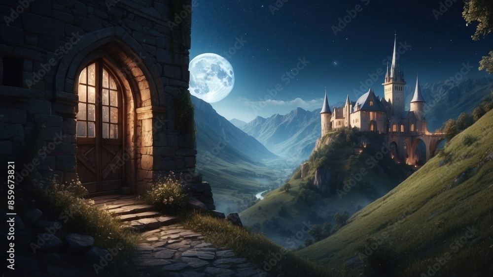 Naklejka premium Picture showing the magical beauty of enchanted autumn on a medieval castle
