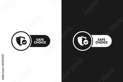 Safe choice sign. High quality product with guarantee. Check mark approval symbol with a shield. Safe choice sticker, label or symbol. Vector