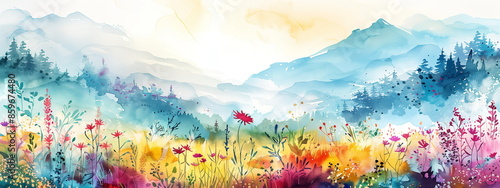 Panel kuchenny z motywem Landscape background, abstract watercolor flowers summer landscape, impressionism illustration.