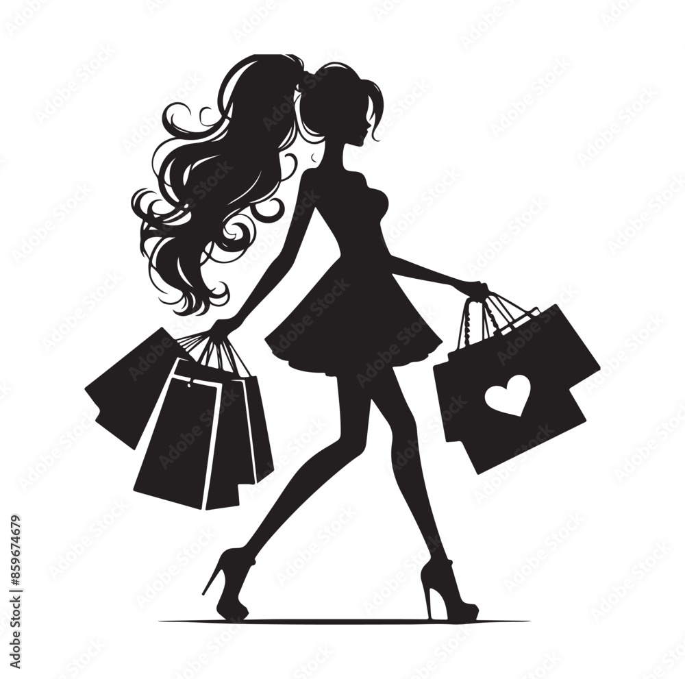 Shopping Girl style illustration silhouette Shopping Girl style illustration silhouette