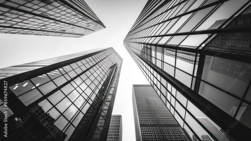 Fototapeta premium A black and white monochrome a city skyline with tall buildings