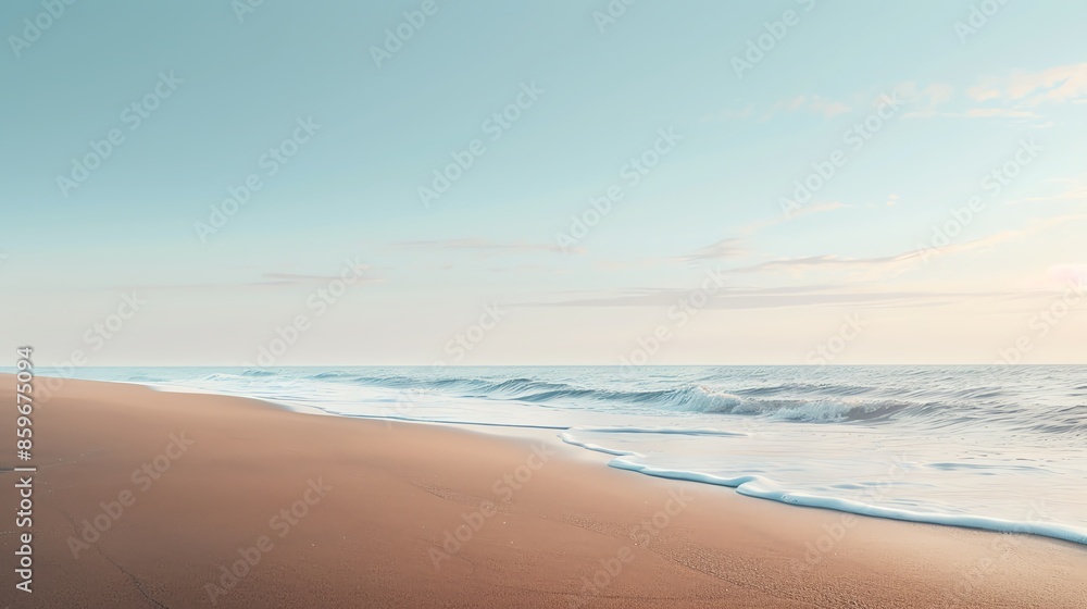 Obraz premium Tranquil beach scene with calm waves and a serene sky. Perfect for relaxation themes and coastal photography projects.