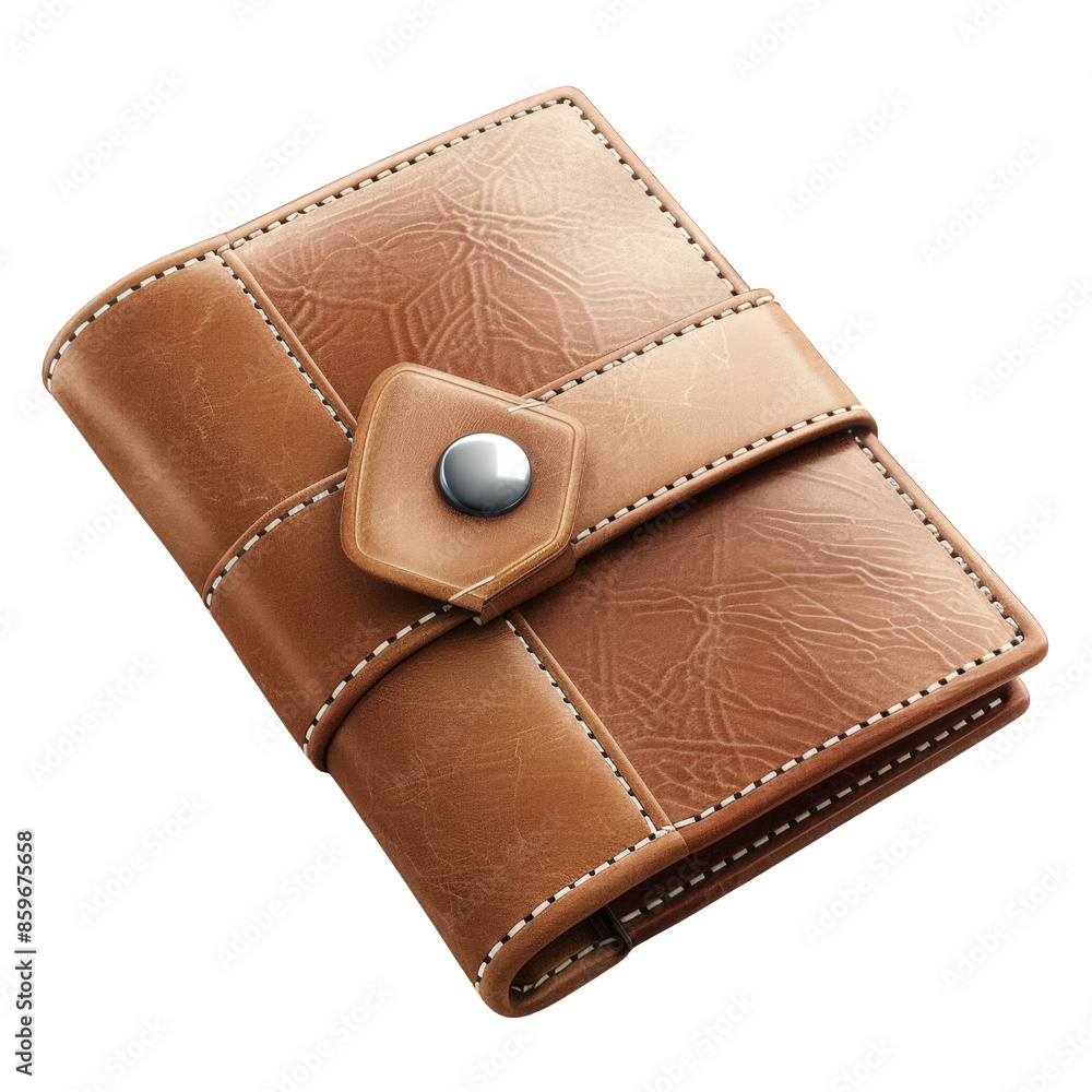 Exquisite Leather Wallet Fashion Accessory Element in Realistic Brown Tones on White Background Exquisite Leather Wallet Fashion Accessory Element in Realistic Brown Tones on White Background