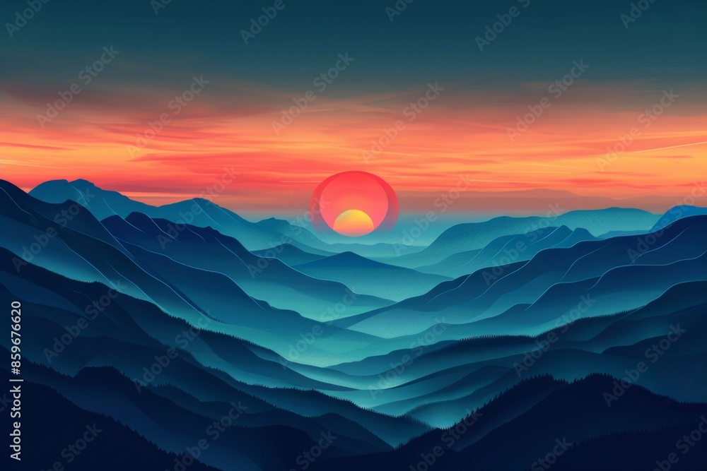 Fototapeta premium Abstract Mountain Sunset Landscape
