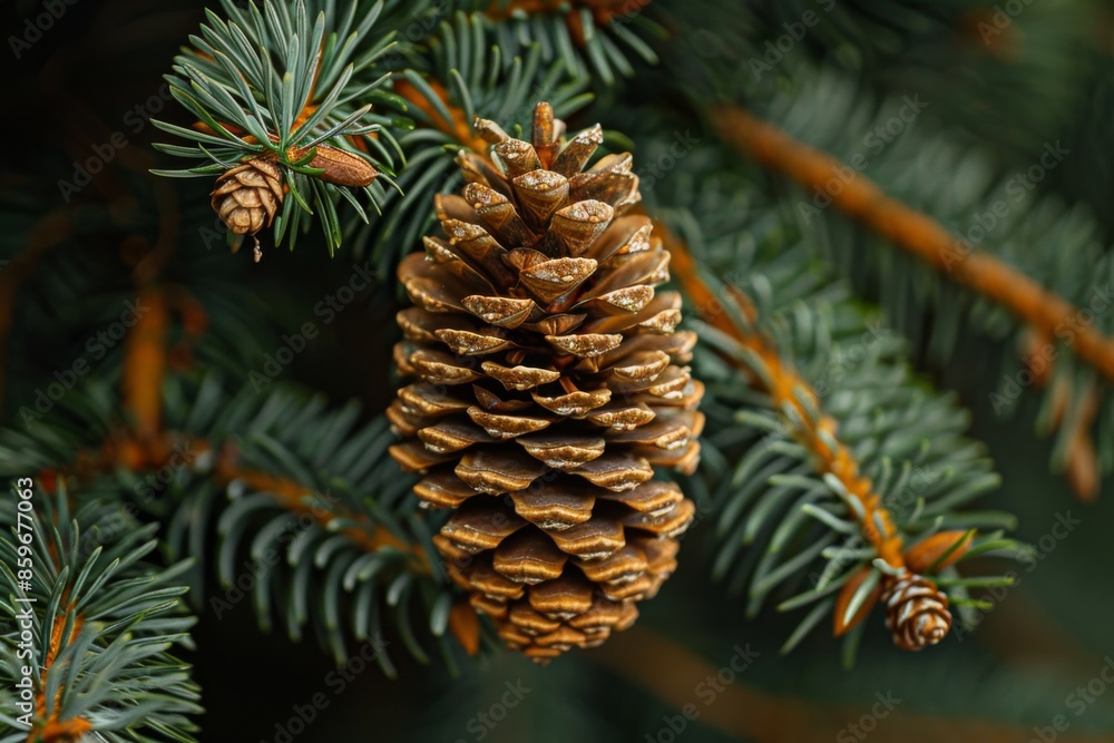 Pine Cone Close-Up on Evergreen Branch Pine Cone Close-Up on Evergreen Branch