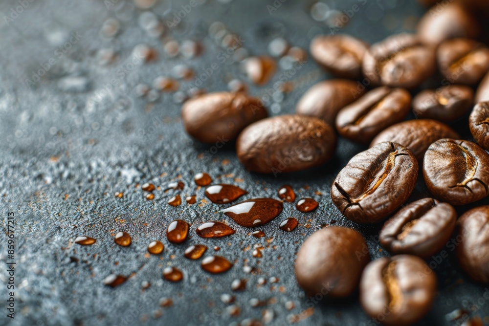 Coffee Beans on Wet Surface Coffee Beans on Wet Surface