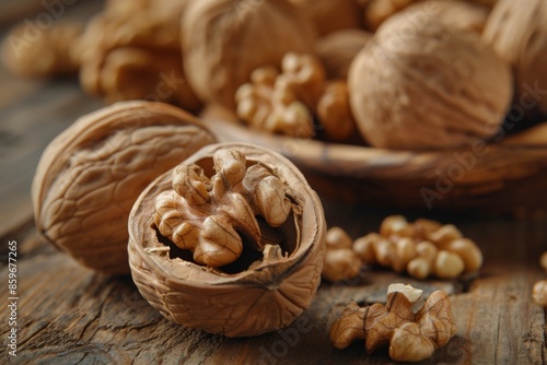 Close-up of Walnuts and Walnut Shells © Sandu