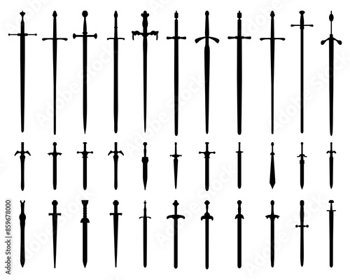 SVG Black silhouettes of swords and knifes 