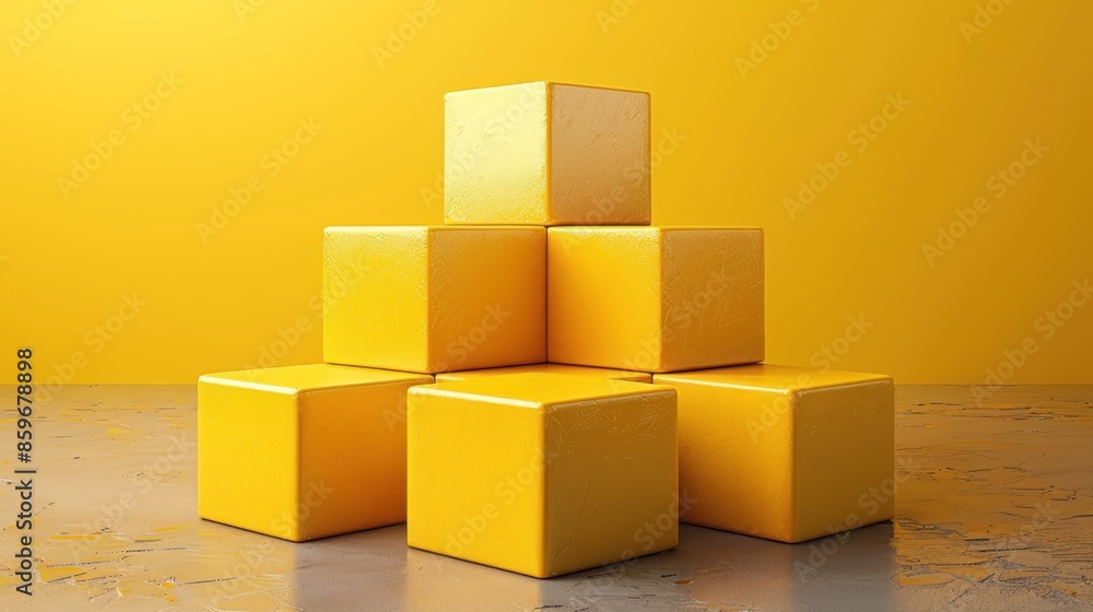 Fototapeta premium Yellow Cubes Arrangement Against a Yellow Wall