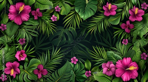 Exquisite orchid wallpaper hand drawn tropical floral pattern with realistic blooming flowers