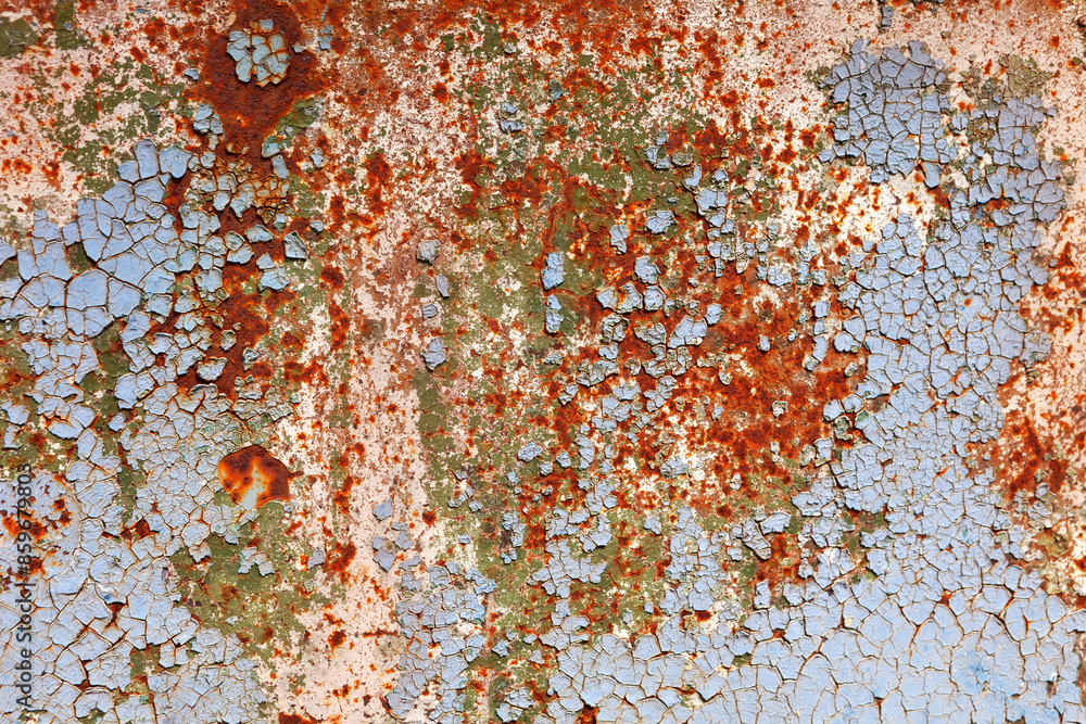 Fototapeta premium Surface with peeling blue paint and rust
