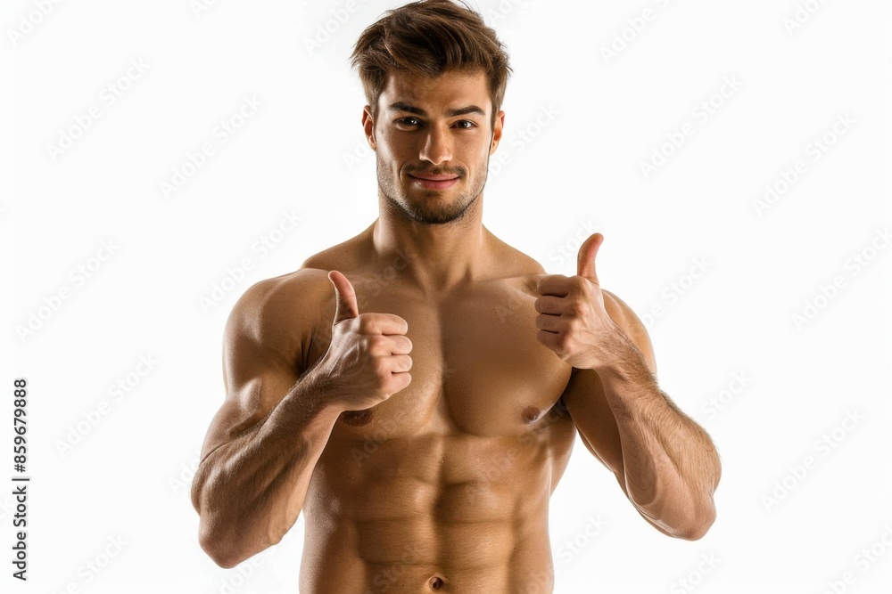 Fototapeta premium Shirtless man giving thumbs up