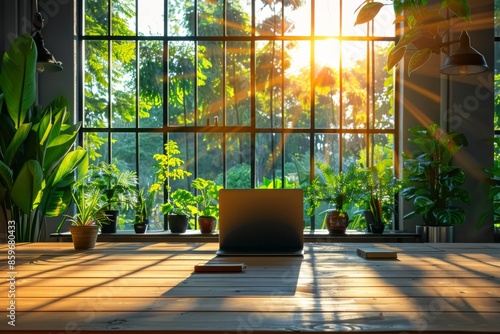 Sunlit Home Office with Plants
