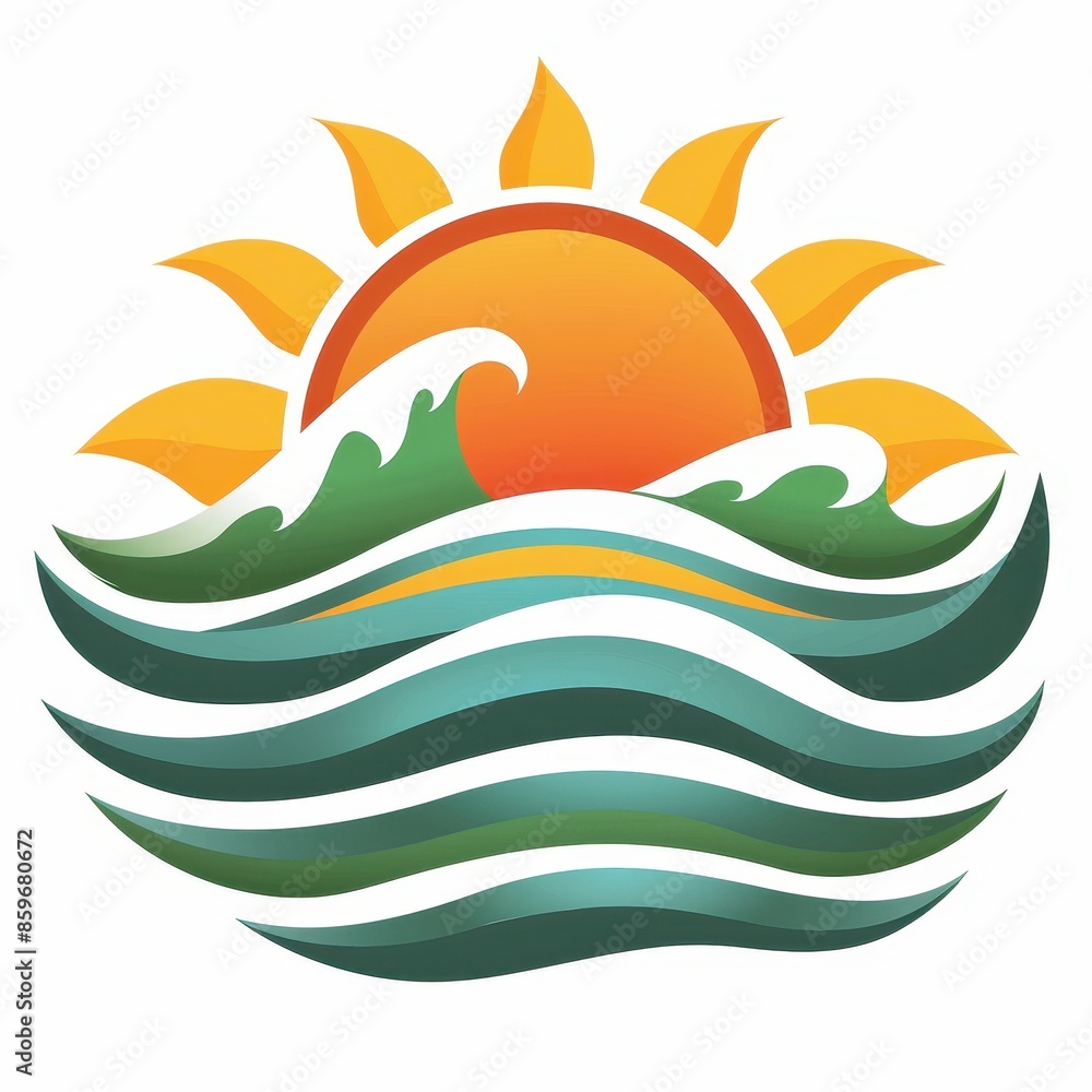 Eco-Friendly Logo Design Featuring Sun and Waves Eco-Friendly Logo Design Featuring Sun and Waves