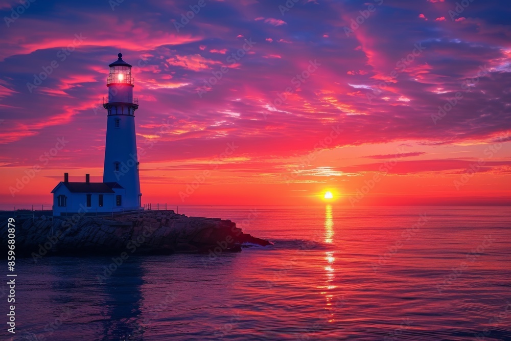 Lighthouse at Sunset with Vibrant Sky Lighthouse at Sunset with Vibrant Sky